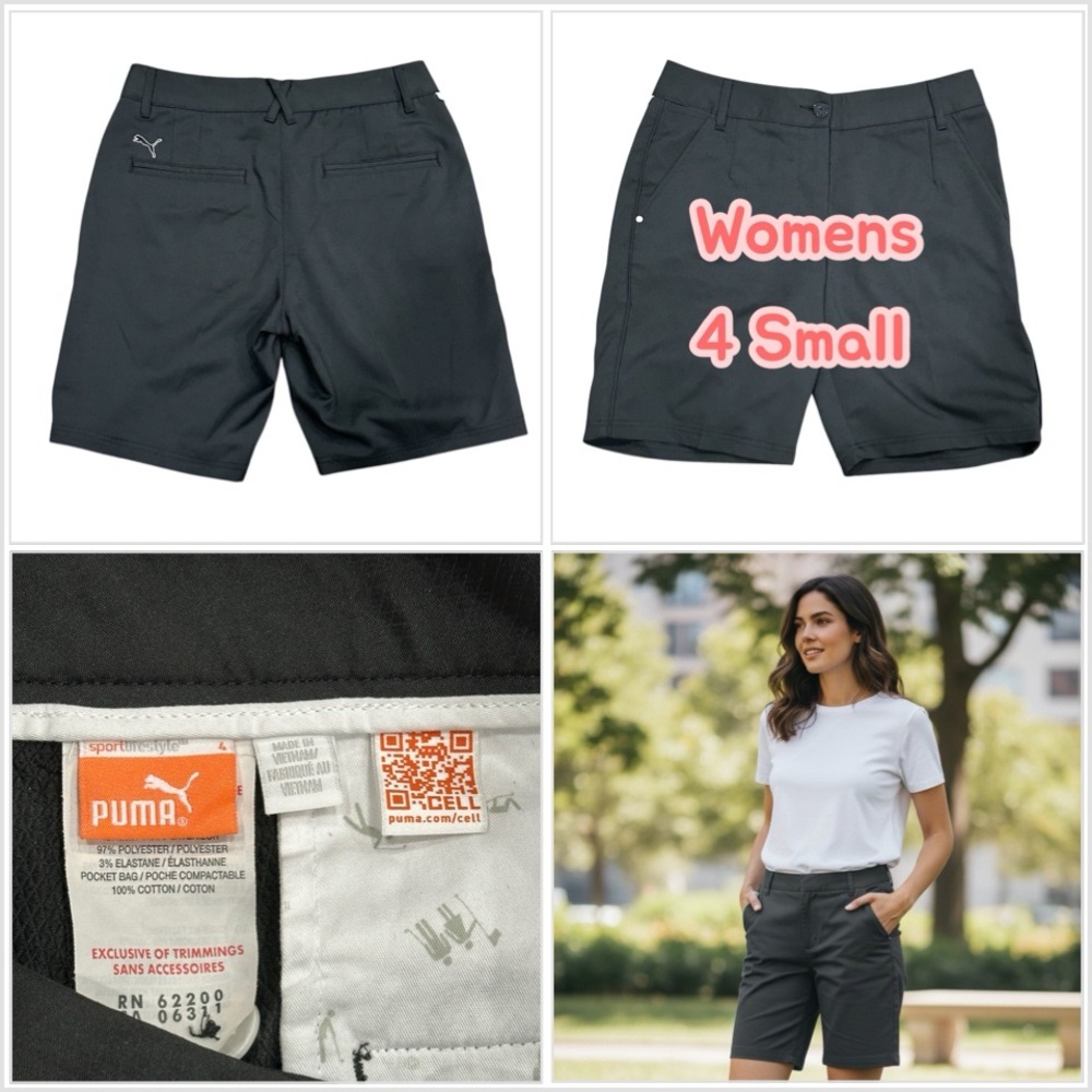 Women's Puma 4 Small Golf Shorts Black Bermuda Chino Khakis Stretch Active